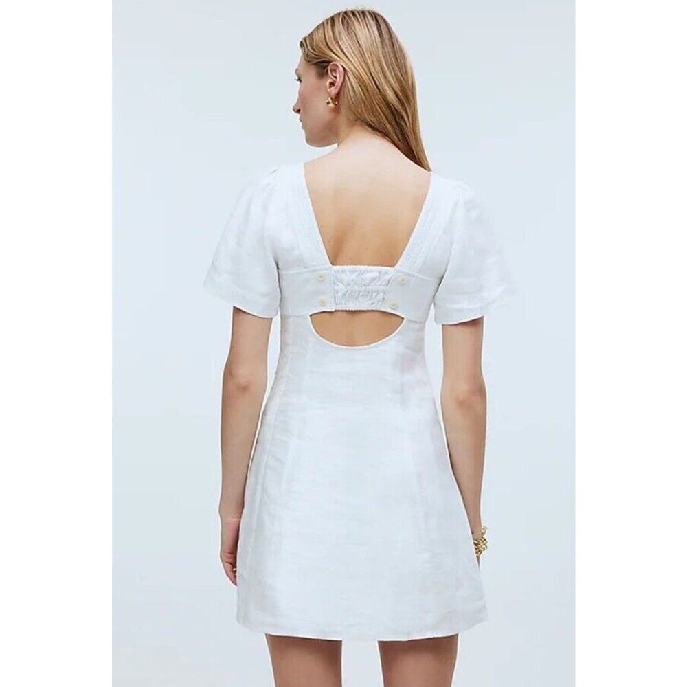 MADEWELL Square Neck Mini Dress with Back Cutout 100% Linen Size 0 NEW - Picture 5 of 9